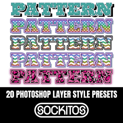 20 Pattern Text Layer Style Presets for Adobe Photoshop